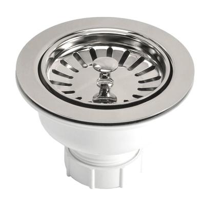 Polished nickel 3.5-inch basket strainer with radial slot pattern and white collar base.