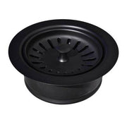 Matte black basket strainer with disposer trim and slotted drain pattern on top.