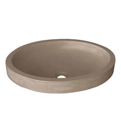 Earth-toned oval bathroom sink with single drain hole and sloped interior walls.