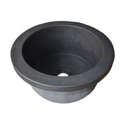 Slate-colored round prep sink with sloped sides and center drain hole.