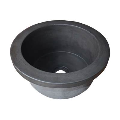 Slate-colored round prep sink with sloped sides and center drain hole.