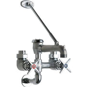 Chrome exposed service sink faucet with dual handles, swing spout, and wall-mounted supply connections.