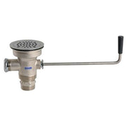 Chrome twist waste drain with perforated strainer basket, side outlet, and black control handle.