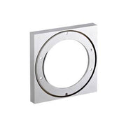 Chrome extension iBox with circular opening and square white mounting plate, 22mm size.