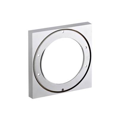 Chrome extension iBox with circular opening and square white mounting plate, 22mm size.