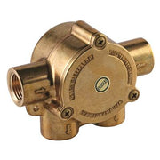 Grohe brass remote pressure balance valve with threaded ports and adjustment screw.