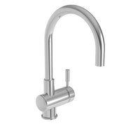 Chrome bar faucet with high arched spout and single lever handle.