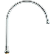 Chrome gooseneck swing spout with curved arm and threaded base connection.