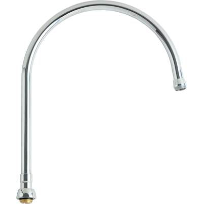 Chrome gooseneck swing spout with curved arm and threaded base connection.