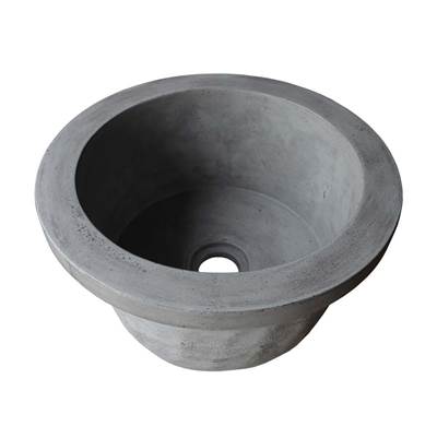 Gray concrete round sink with sloped interior sides and drain hole.