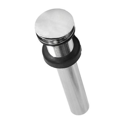 Chrome push-to-seal dome drain with 1.5-inch diameter and black rubber gasket ring.