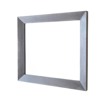 Large rectangular mirror with ash-colored wooden frame and beveled edges.