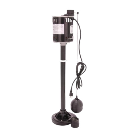 Zoeller M84 automatic pedestal sump pump with black stand, motor housing, power cord, and float switch.