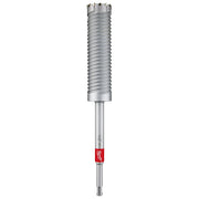Silver metal SDS Plus rebar cutter bit with ribbed cylindrical head and red band near shaft.