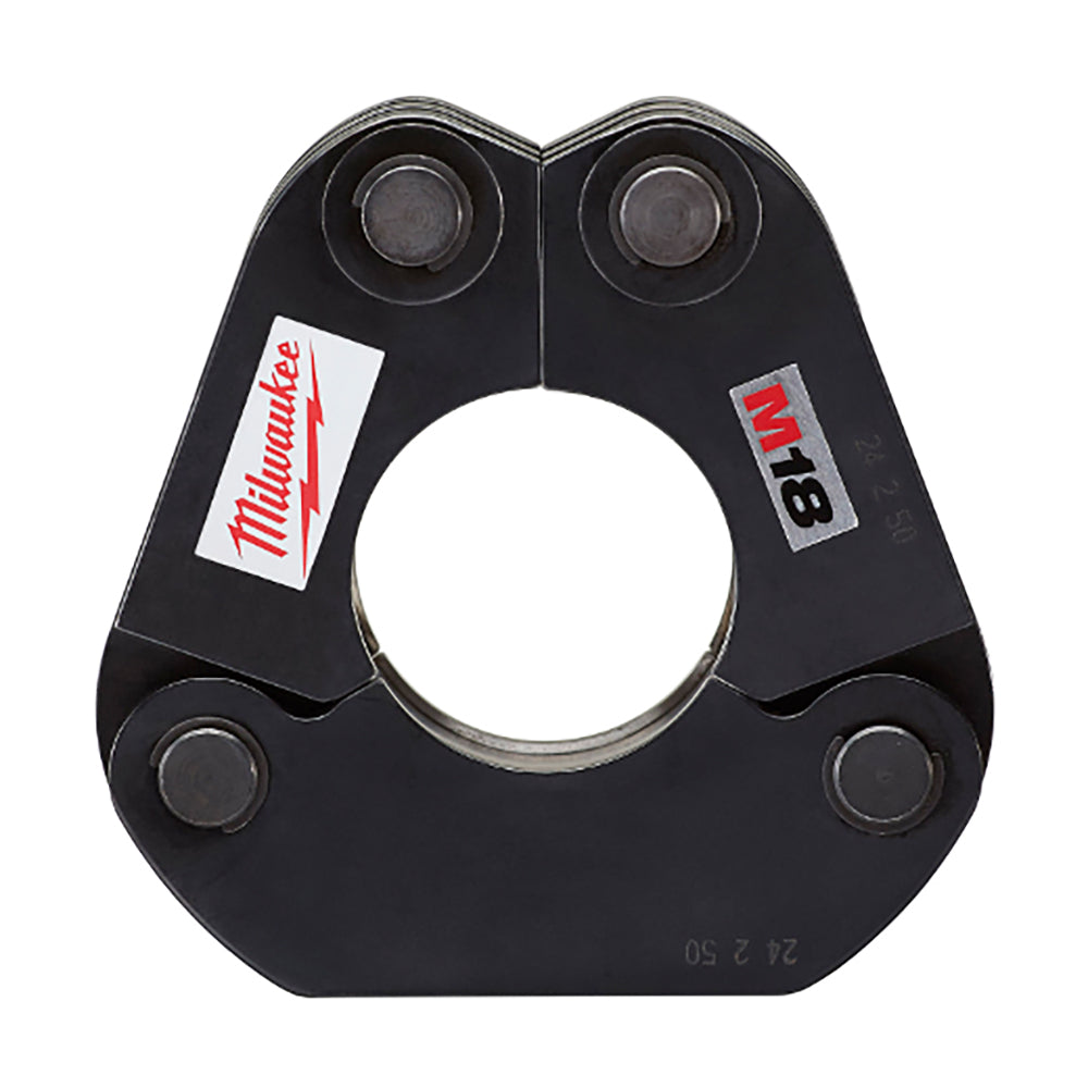 Black iron press ring with four mounting points and central white opening, Milwaukee and M18 branding visible.