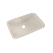 Sedona beige rectangular undermount bathroom sink with rounded corners and single drain hole.