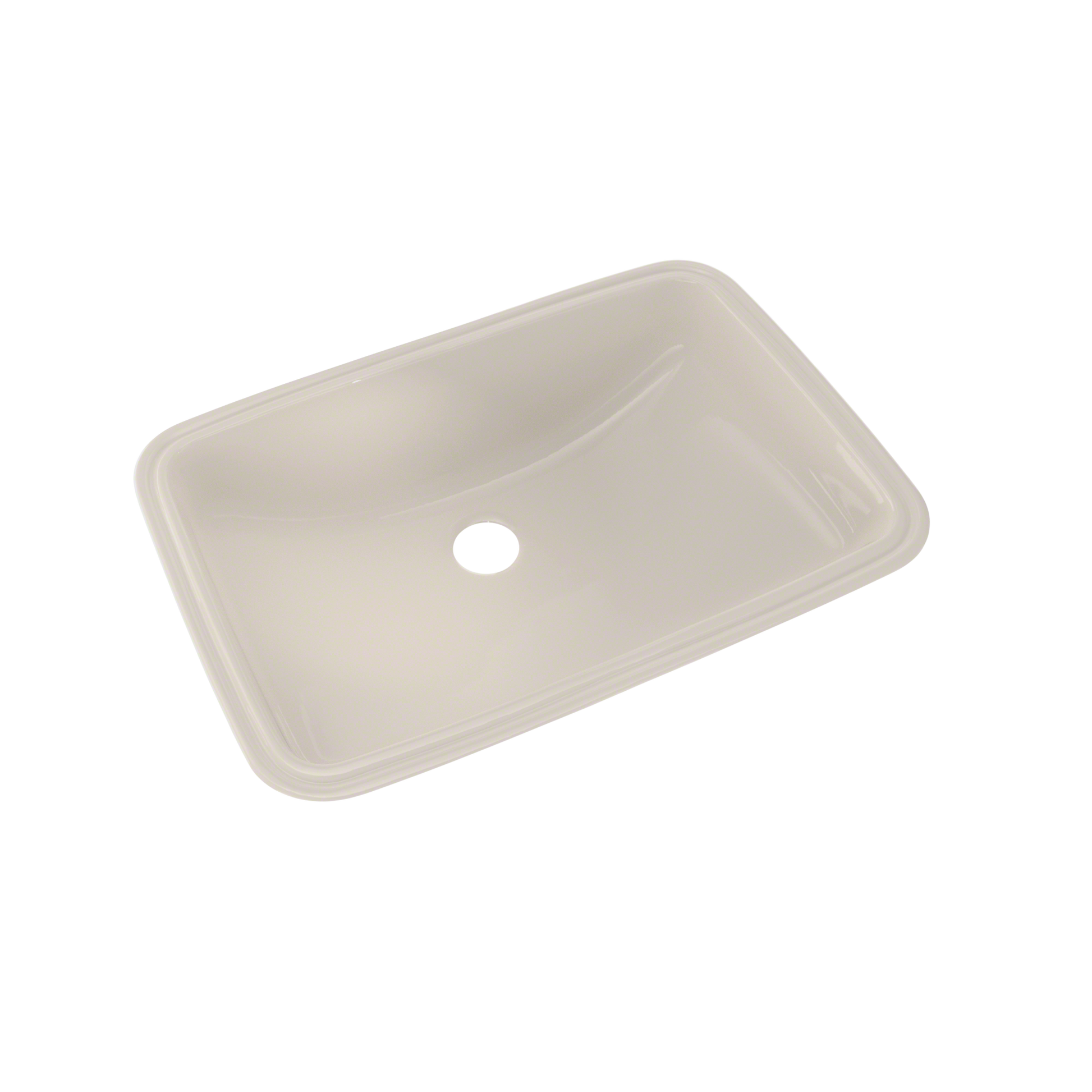 Sedona beige rectangular undermount bathroom sink with rounded corners and single drain hole.