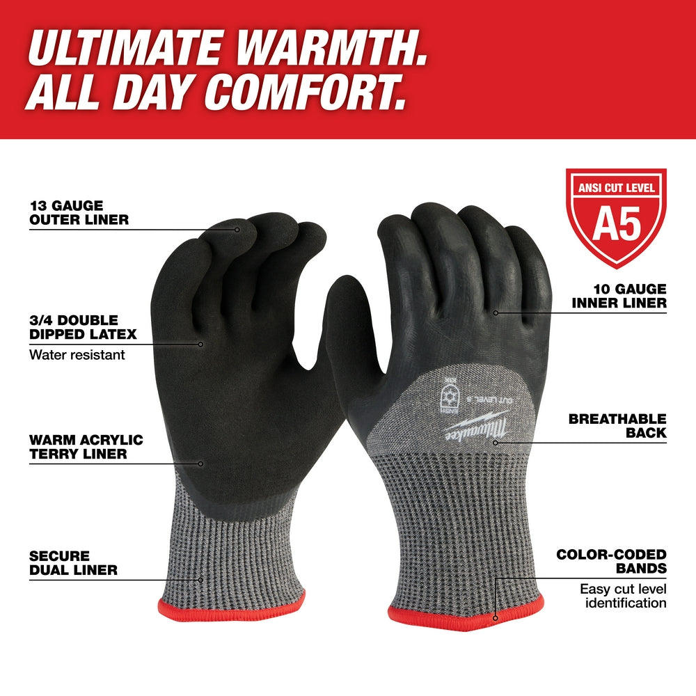 Milwaukee 48-73-7952B 12-Pack Cut Level 5 Winter Dipped Gloves - L