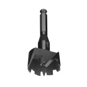 Black self-feed wood drilling bit with cylindrical shank, wide cutting head, and center screw point.