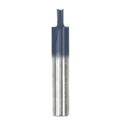 Dark gray and silver straight router bit with two flutes and cylindrical shaft.