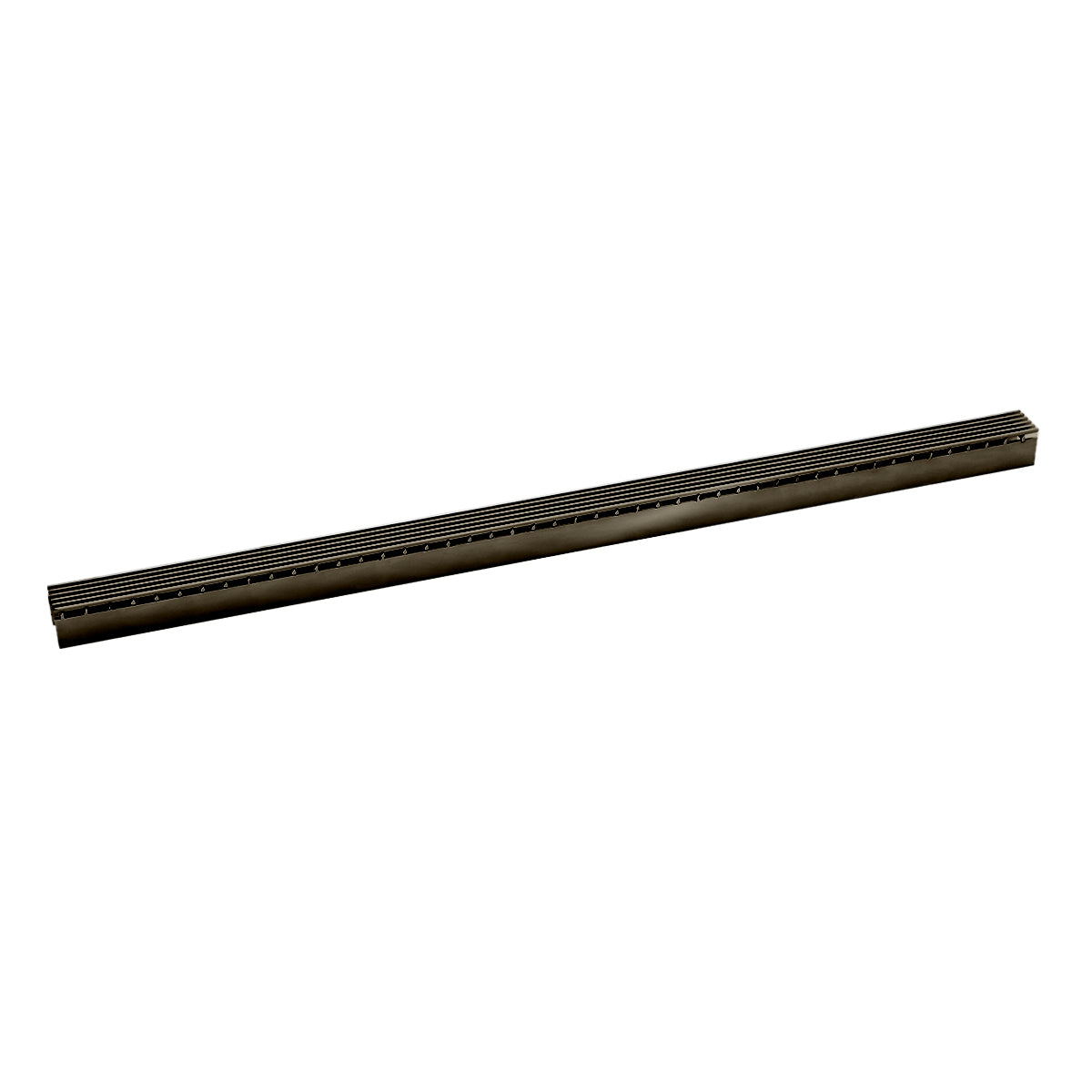 Oil rubbed bronze linear drain grate with parallel slot pattern, 72 inches long.
