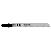 Milwaukee 5240 jig saw blade with black handle and serrated cutting edge marked "Swiss Made."