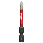 Milwaukee Shockwave 2-inch Phillips #1 impact power bit with red sleeve and black hexagonal end.