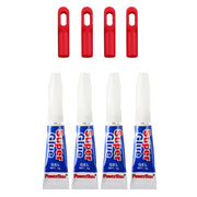 Four red polyester fish tape replacement tips with loop ends and four tubes of Super Glue gel.