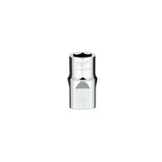 Milwaukee 1/2 inch drive socket with 6-point hexagonal opening and flat sides on cylindrical chrome body.