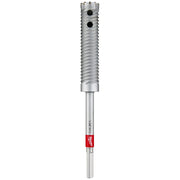 Milwaukee straight shank rebar cutter bit with spiral flutes and two alignment holes on the cutting head.