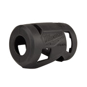 Black rubber protective boot for Milwaukee M12 FUEL right angle die grinder with cylindrical design and handle cutouts.