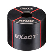 Black cylindrical sink die with red trim, Milwaukee EXACT branding, and 7/8 inch size marking on top.