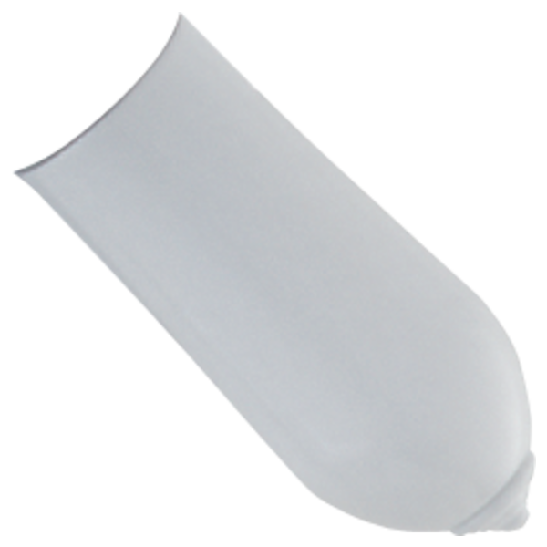 White metal lever handle with curved design and tapered end.
