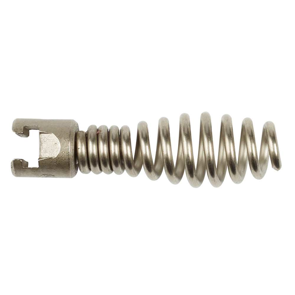 Small bulb head attachment with coiled spring and slotted connector end in metallic finish.