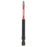 Milwaukee Shockwave SQ1 impact bit with red upper shaft, gray tip, and black lower shaft with hex connector.
