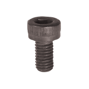 Black metal cap screw with hexagonal socket head and threaded shaft.