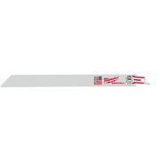Milwaukee 9 inch reciprocating saw blade with thin kerf design and fine teeth for precise cuts.