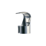 Metal hook nozzle with curved spout and cylindrical base featuring mounting slot.