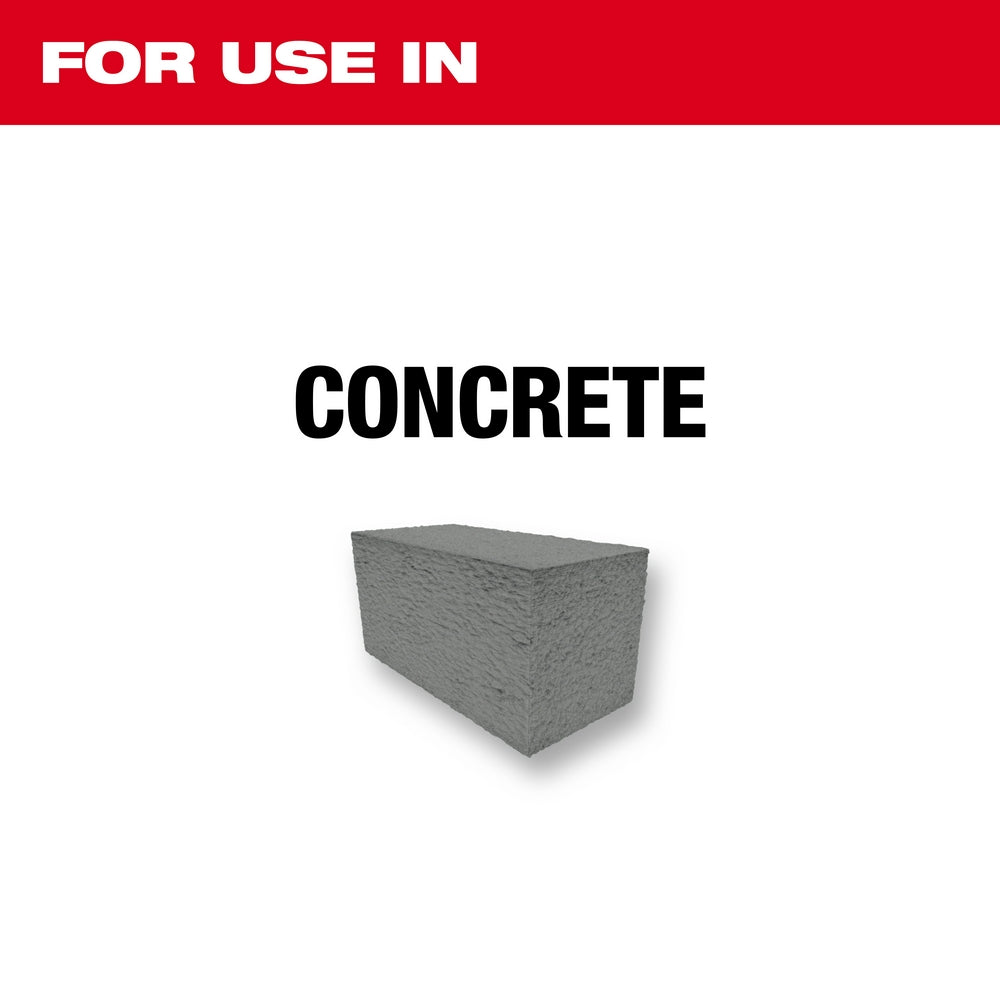 Gray concrete block with text above reading "FOR USE IN" and "CONCRETE" on white background.