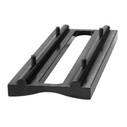 Black metal magnetic drill pipe adapter with four threaded mounting bolts and a central rectangular opening.