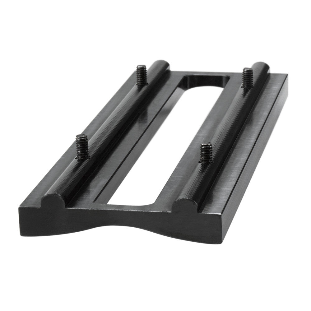Black metal magnetic drill pipe adapter with four threaded mounting bolts and a central rectangular opening.