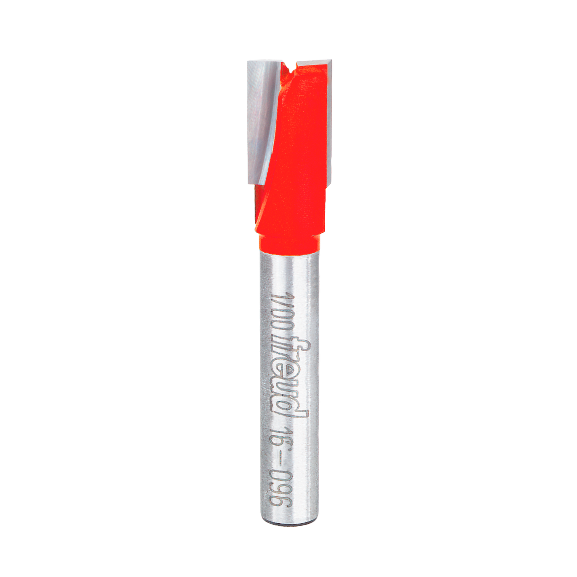 Freud mortising bit with red cutting head and silver metal shaft marked with brand name.