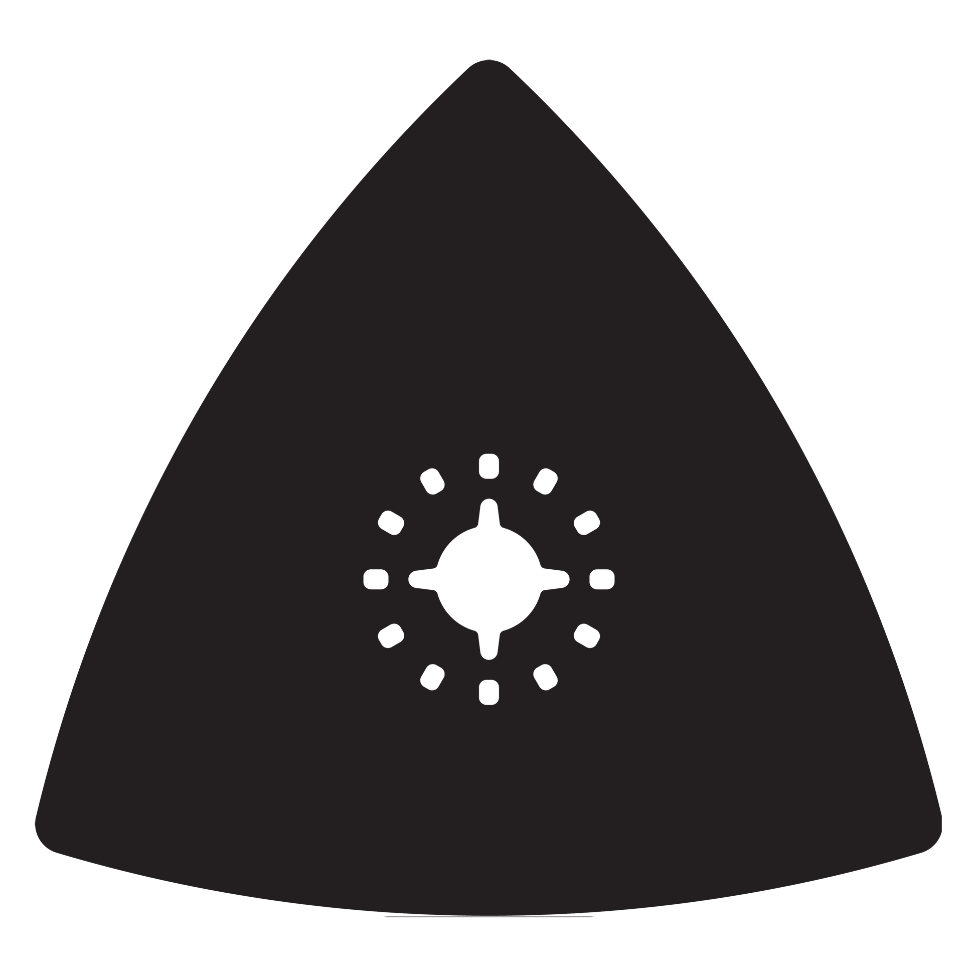 Black triangular sanding pad with white Starlock mounting system in center.