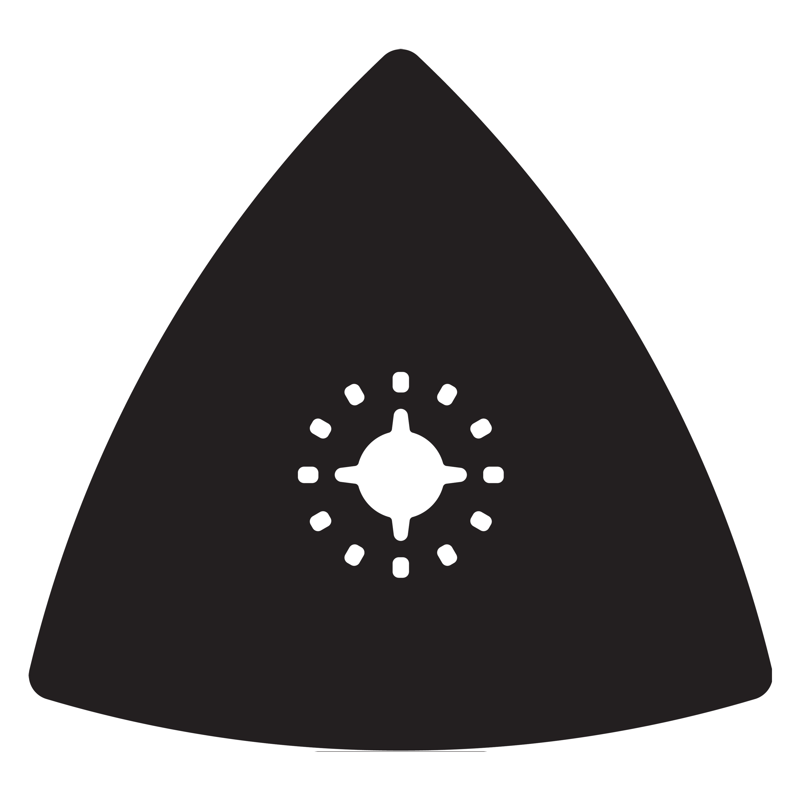 Black triangular sanding pad with white Starlock mounting system in center.