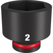 Black 3/4" drive socket with 6-point opening, marked with number 2 and red grip band at base.