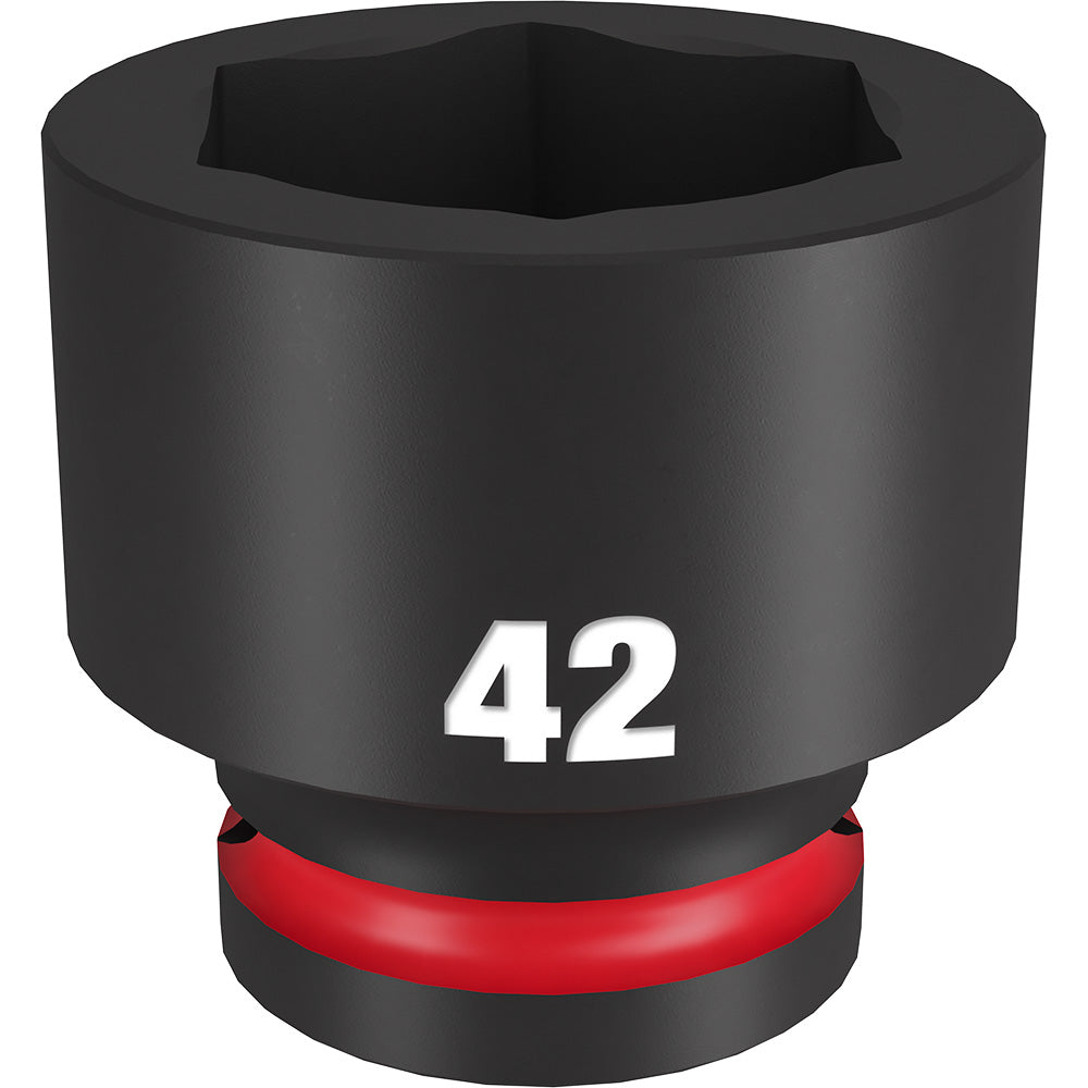 Black 42MM socket with 6-point hexagonal opening and red band at base, marked "42" on side.