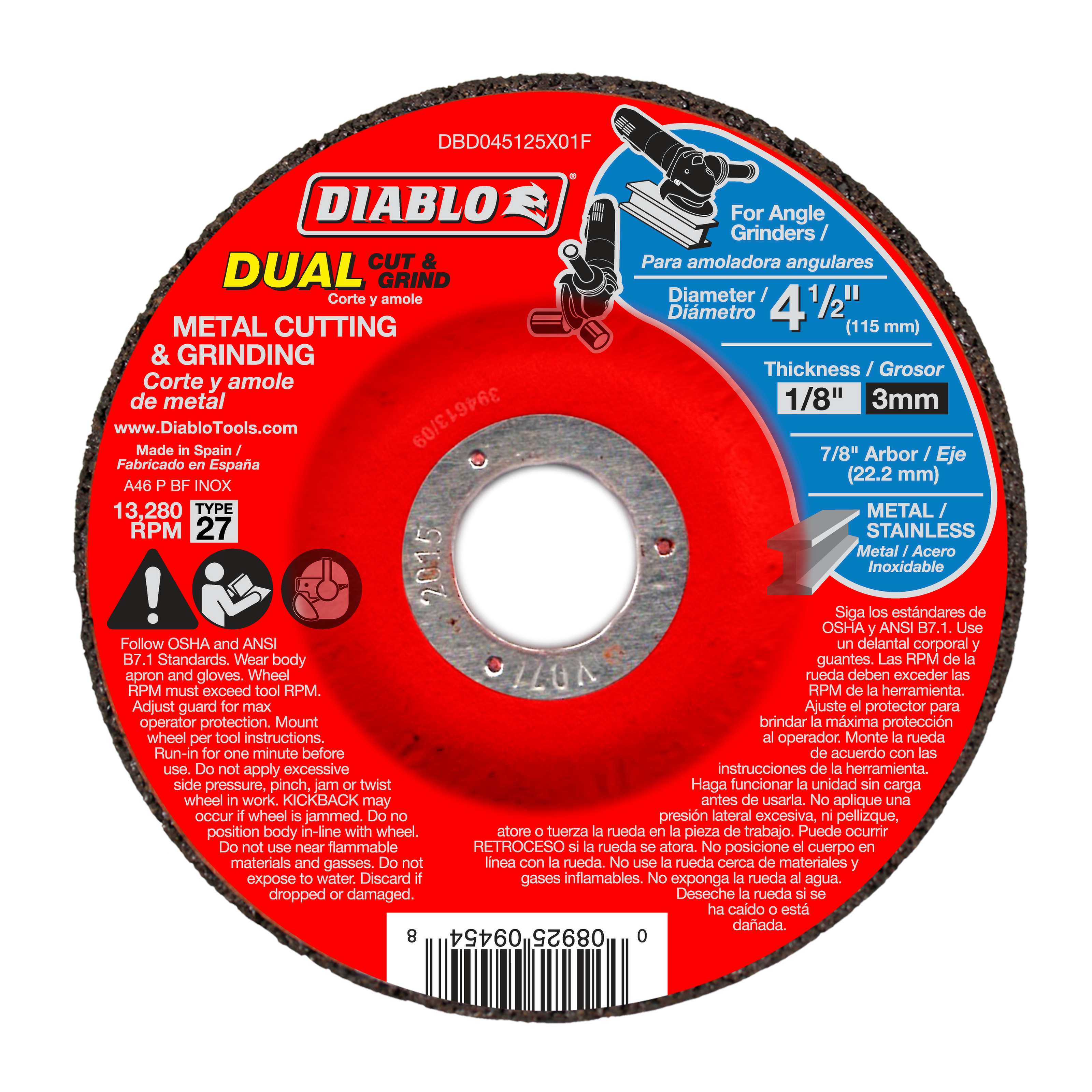 Diablo DBD045125X01F 4-1/2 in. Metal Dual Cut & Grind Disc - Type 27