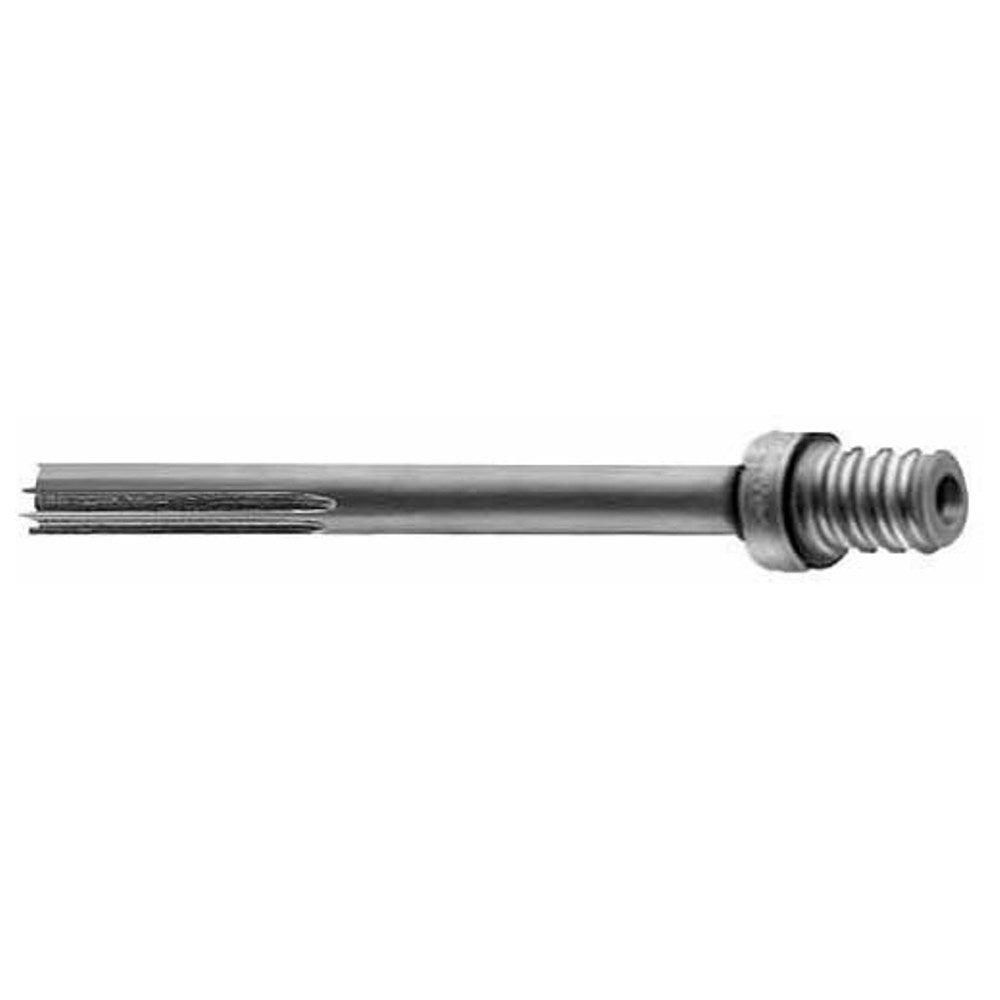 Milwaukee SDS Max thick wall core bit with threaded adapter shank, slotted cutting head on left end.