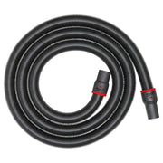 Black ribbed flexible hose coiled with black connectors featuring red band accents on each end.