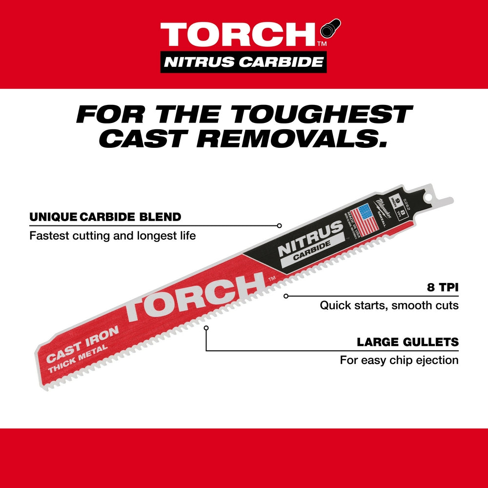 Milwaukee 48-00-5361 The Torch Reciprocating Saw Blade with Nitrus Carbide 7TPI 3 pack